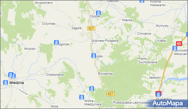 mapa Kostki, Kostki na mapie Targeo