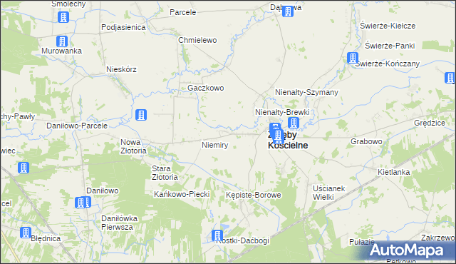 mapa Kosuty gmina Zaręby Kościelne, Kosuty gmina Zaręby Kościelne na mapie Targeo