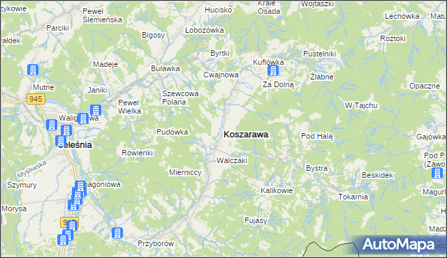 mapa Koszarawa, Koszarawa na mapie Targeo