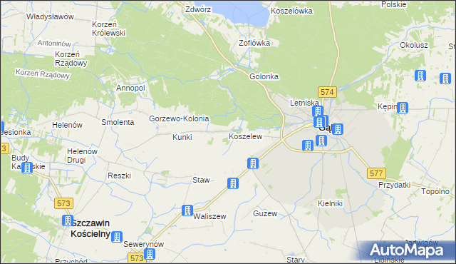 mapa Koszelew, Koszelew na mapie Targeo
