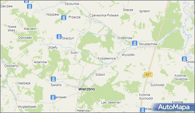 mapa Koszewnica gmina Wierzbno, Koszewnica gmina Wierzbno na mapie Targeo