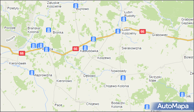 mapa Koszewo gmina Brańsk, Koszewo gmina Brańsk na mapie Targeo