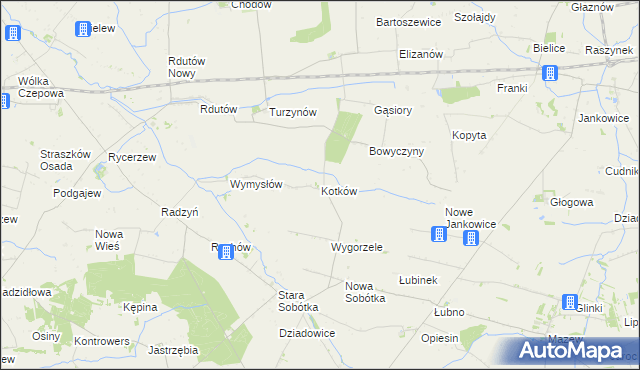 mapa Kotków gmina Grabów, Kotków gmina Grabów na mapie Targeo