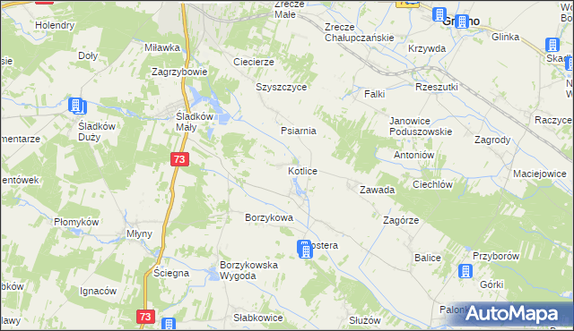 mapa Kotlice gmina Chmielnik, Kotlice gmina Chmielnik na mapie Targeo