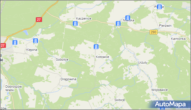 mapa Kotowice gmina Nowogród Bobrzański, Kotowice gmina Nowogród Bobrzański na mapie Targeo