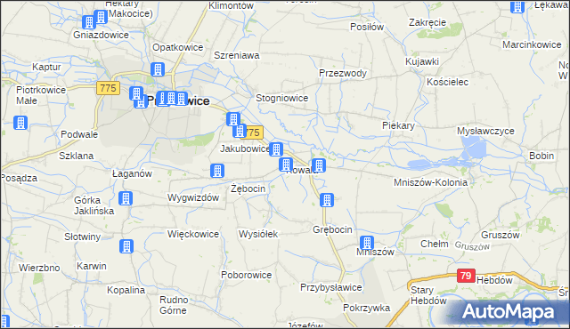 mapa Kowala gmina Proszowice, Kowala gmina Proszowice na mapie Targeo