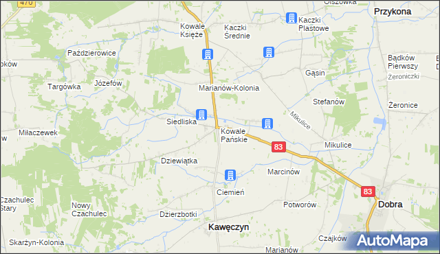 mapa Kowale Pańskie, Kowale Pańskie na mapie Targeo