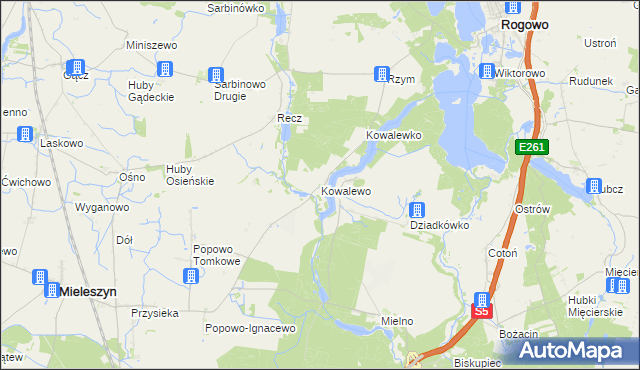 mapa Kowalewo gmina Mieleszyn, Kowalewo gmina Mieleszyn na mapie Targeo