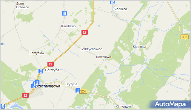 mapa Kowalewo gmina Szlichtyngowa, Kowalewo gmina Szlichtyngowa na mapie Targeo