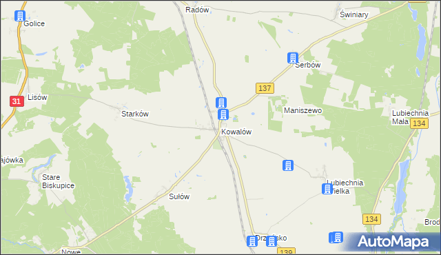 mapa Kowalów gmina Rzepin, Kowalów gmina Rzepin na mapie Targeo