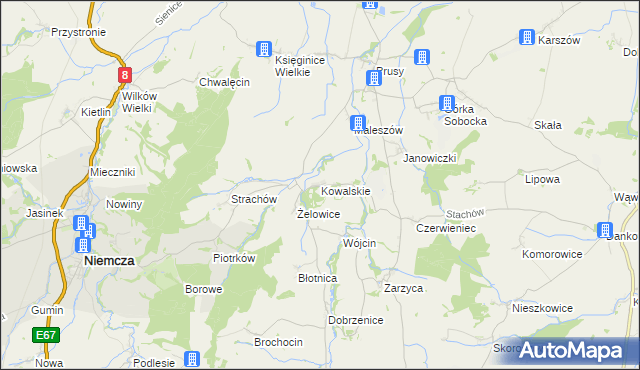 mapa Kowalskie gmina Kondratowice, Kowalskie gmina Kondratowice na mapie Targeo