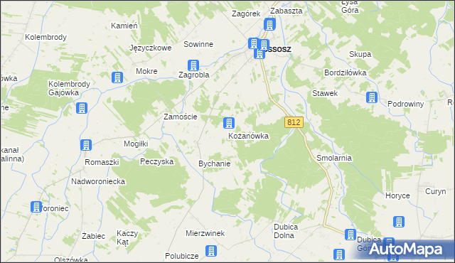 mapa Kożanówka gmina Rossosz, Kożanówka gmina Rossosz na mapie Targeo