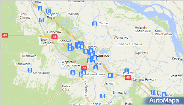 mapa Kozienice, Kozienice na mapie Targeo