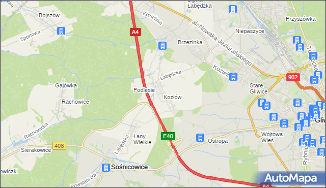 mapa Kozłów gmina Sośnicowice, Kozłów gmina Sośnicowice na mapie Targeo