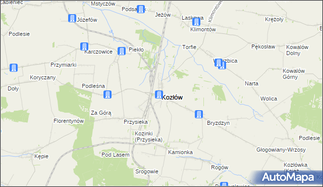 mapa Kozłów powiat miechowski, Kozłów powiat miechowski na mapie Targeo