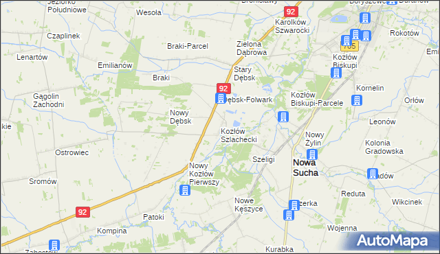 mapa Kozłów Szlachecki, Kozłów Szlachecki na mapie Targeo