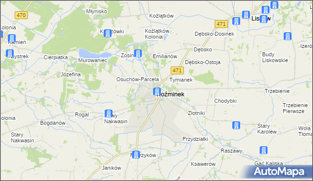 mapa Koźminek powiat kaliski, Koźminek powiat kaliski na mapie Targeo