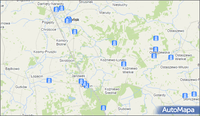 mapa Koźniewo-Łysaki, Koźniewo-Łysaki na mapie Targeo