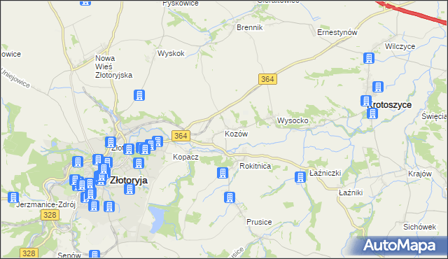 mapa Kozów gmina Złotoryja, Kozów gmina Złotoryja na mapie Targeo