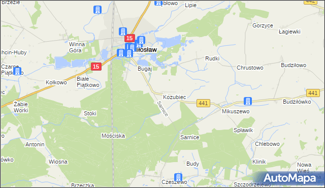 mapa Kozubiec gmina Miłosław, Kozubiec gmina Miłosław na mapie Targeo