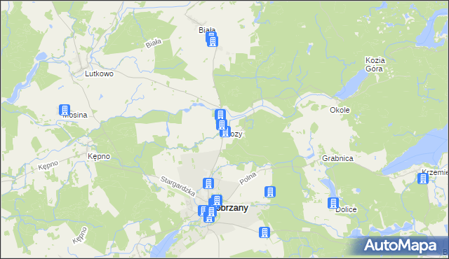 mapa Kozy gmina Dobrzany, Kozy gmina Dobrzany na mapie Targeo