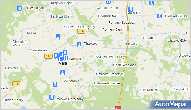 mapa Krajewo-Wierciochy, Krajewo-Wierciochy na mapie Targeo