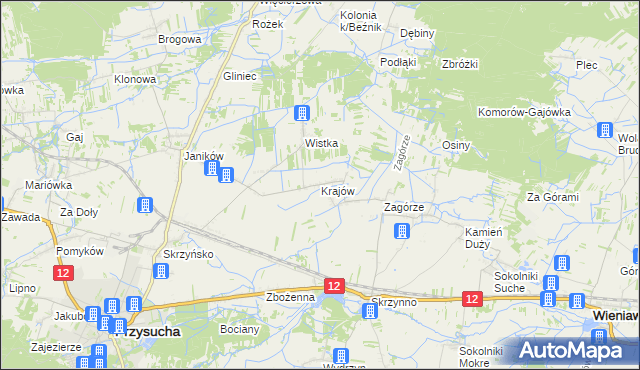mapa Krajów gmina Przysucha, Krajów gmina Przysucha na mapie Targeo
