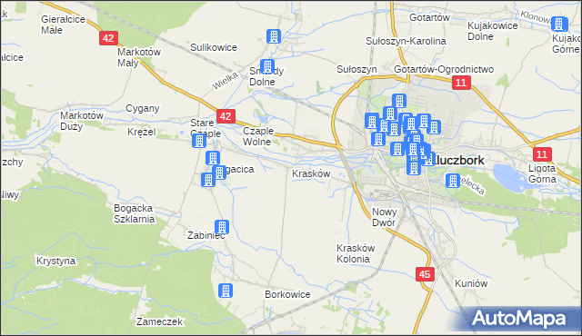 mapa Krasków gmina Kluczbork, Krasków gmina Kluczbork na mapie Targeo