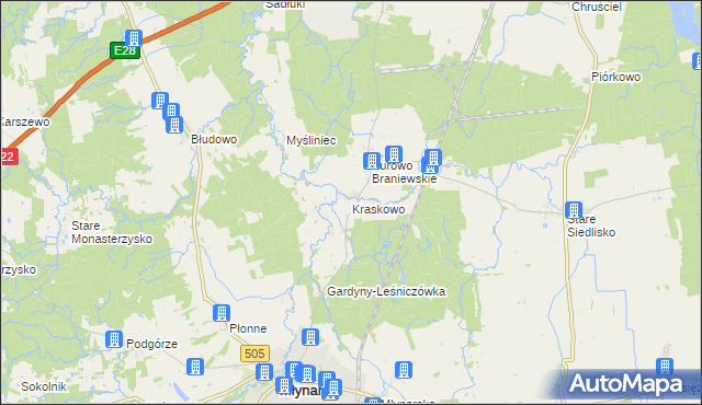 mapa Kraskowo gmina Młynary, Kraskowo gmina Młynary na mapie Targeo