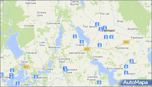 mapa Krasne gmina Krasnopol, Krasne gmina Krasnopol na mapie Targeo