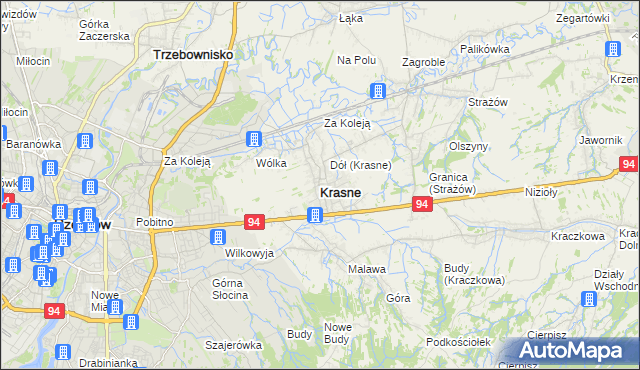 mapa Krasne powiat rzeszowski, Krasne powiat rzeszowski na mapie Targeo