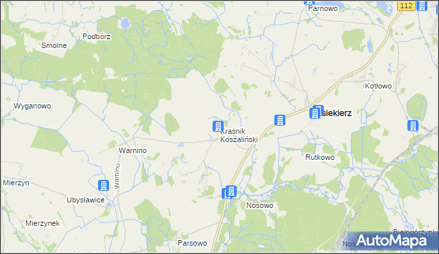 mapa Kraśnik Koszaliński, Kraśnik Koszaliński na mapie Targeo