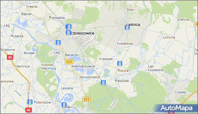 mapa Krasowa gmina Leśnica, Krasowa gmina Leśnica na mapie Targeo