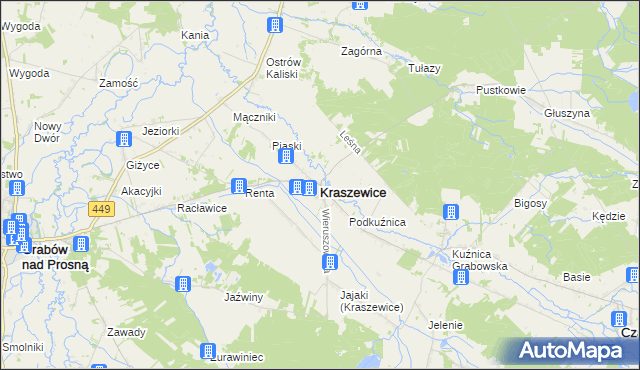 mapa Kraszewice powiat ostrzeszowski, Kraszewice powiat ostrzeszowski na mapie Targeo