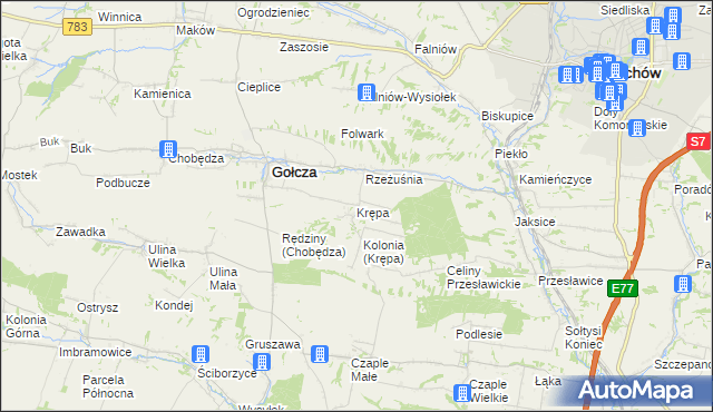 mapa Krępa gmina Gołcza, Krępa gmina Gołcza na mapie Targeo