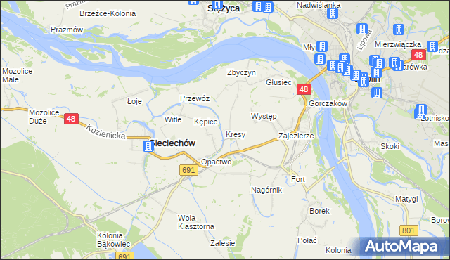 mapa Kresy gmina Sieciechów, Kresy gmina Sieciechów na mapie Targeo