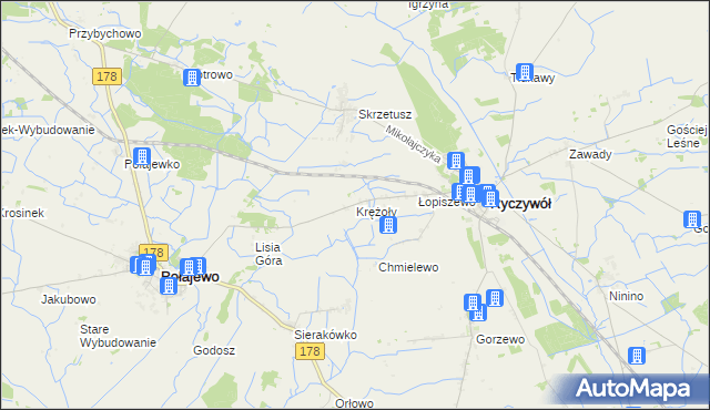 mapa Krężoły gmina Ryczywół, Krężoły gmina Ryczywół na mapie Targeo