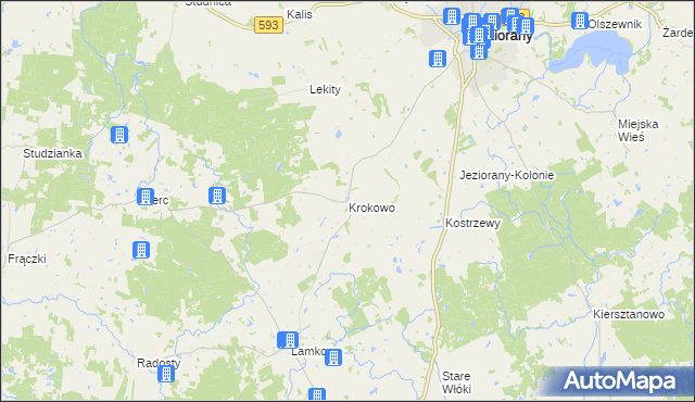 mapa Krokowo gmina Jeziorany, Krokowo gmina Jeziorany na mapie Targeo