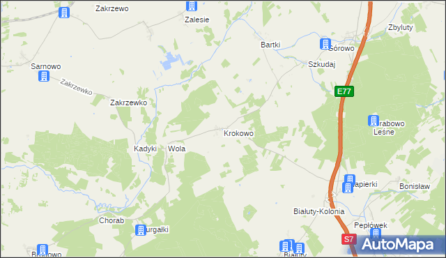 mapa Krokowo gmina Kozłowo, Krokowo gmina Kozłowo na mapie Targeo