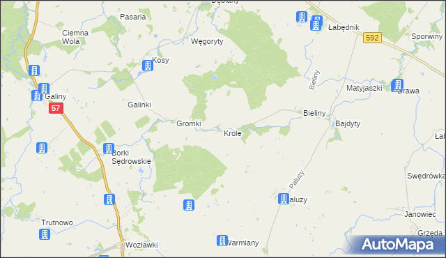 mapa Króle gmina Bartoszyce, Króle gmina Bartoszyce na mapie Targeo