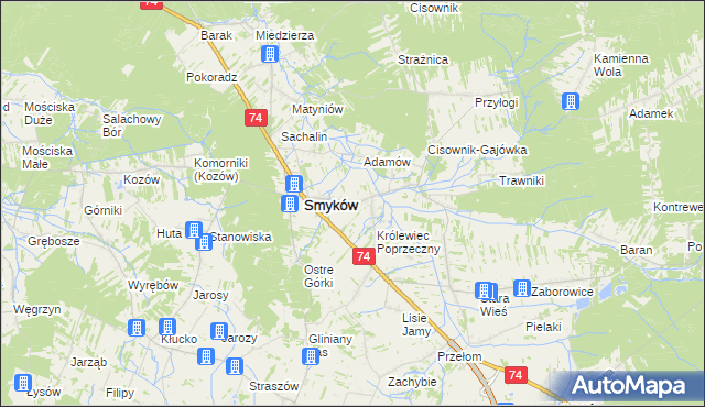 mapa Królewiec gmina Smyków, Królewiec gmina Smyków na mapie Targeo