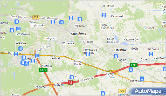mapa Królewskie Brzeziny, Królewskie Brzeziny na mapie Targeo