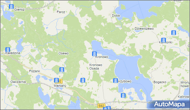 mapa Kronowo gmina Ryn, Kronowo gmina Ryn na mapie Targeo
