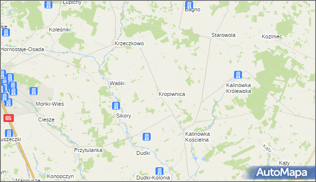 mapa Kropiwnica gmina Mońki, Kropiwnica gmina Mońki na mapie Targeo