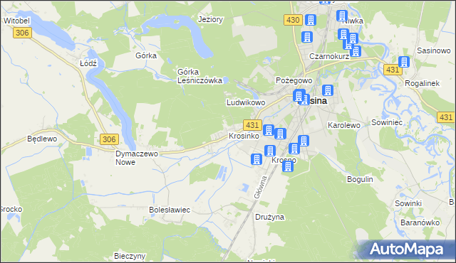 mapa Krosinko gmina Mosina, Krosinko gmina Mosina na mapie Targeo