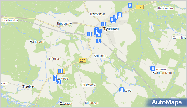 mapa Krosinko gmina Tychowo, Krosinko gmina Tychowo na mapie Targeo