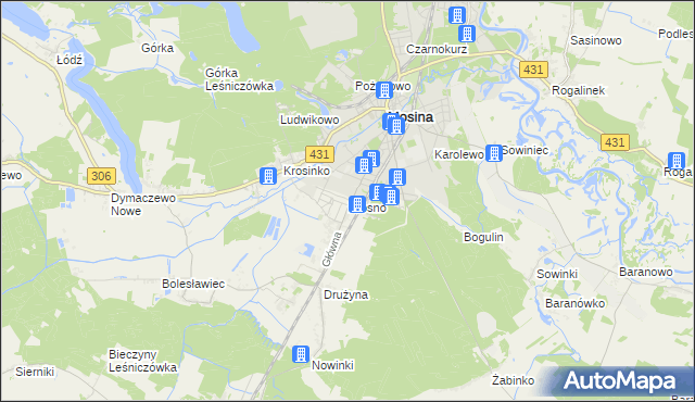 mapa Krosno gmina Mosina, Krosno gmina Mosina na mapie Targeo