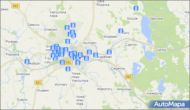 mapa Kruszewiec gmina Kętrzyn, Kruszewiec gmina Kętrzyn na mapie Targeo