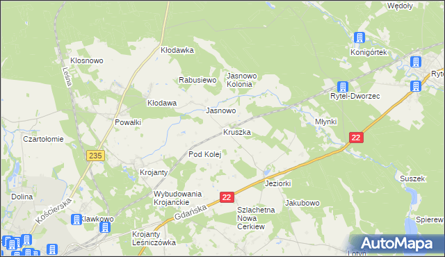 mapa Kruszka gmina Chojnice, Kruszka gmina Chojnice na mapie Targeo