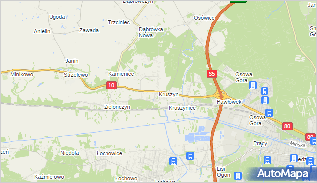 mapa Kruszyn gmina Sicienko, Kruszyn gmina Sicienko na mapie Targeo